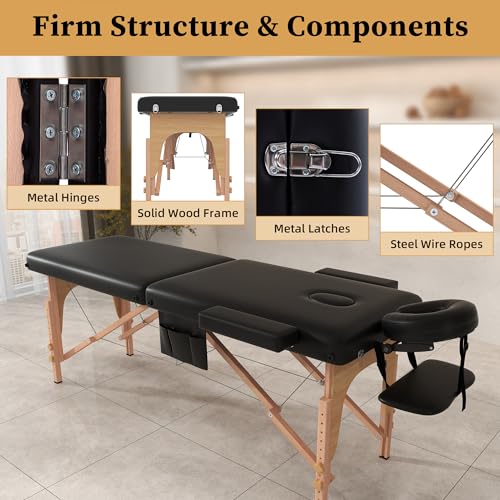 Portable 2 Section Foldable Massage Table Black T398