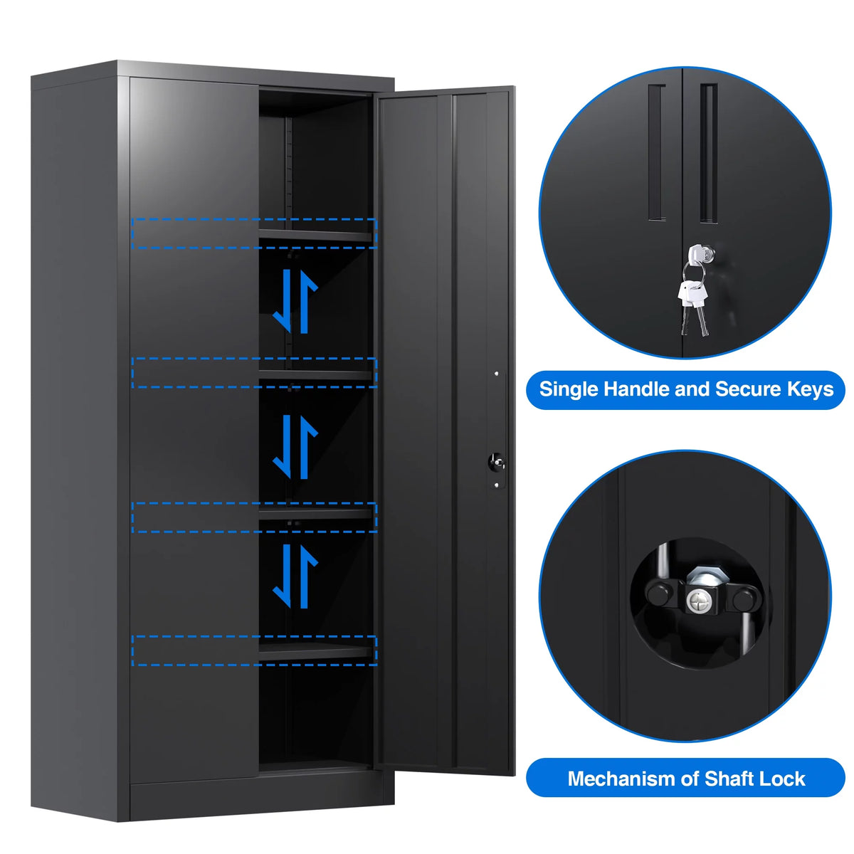 Black Metal Storage Cabinet with Lockable Doors and Shelves P90588