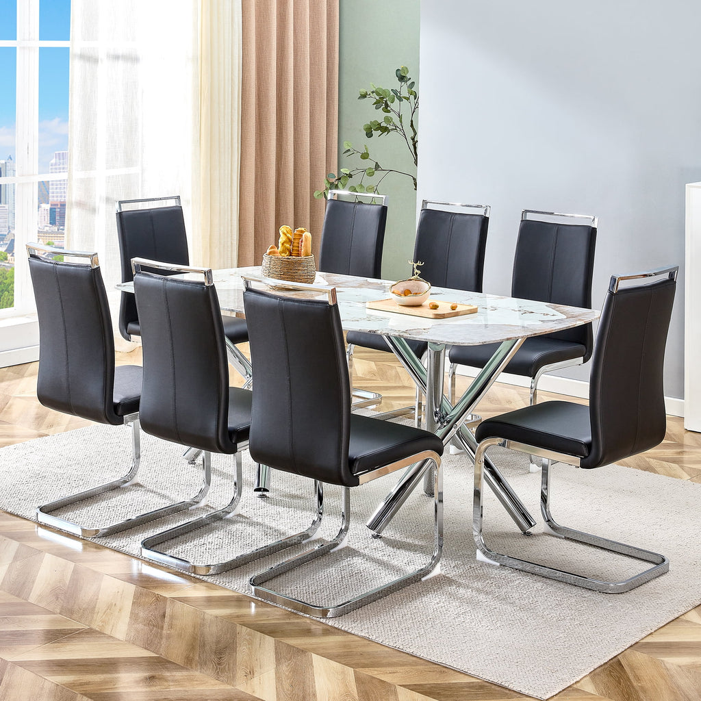 71" Rectangular Tempering Glass Dining Table with Metal Legs M310887