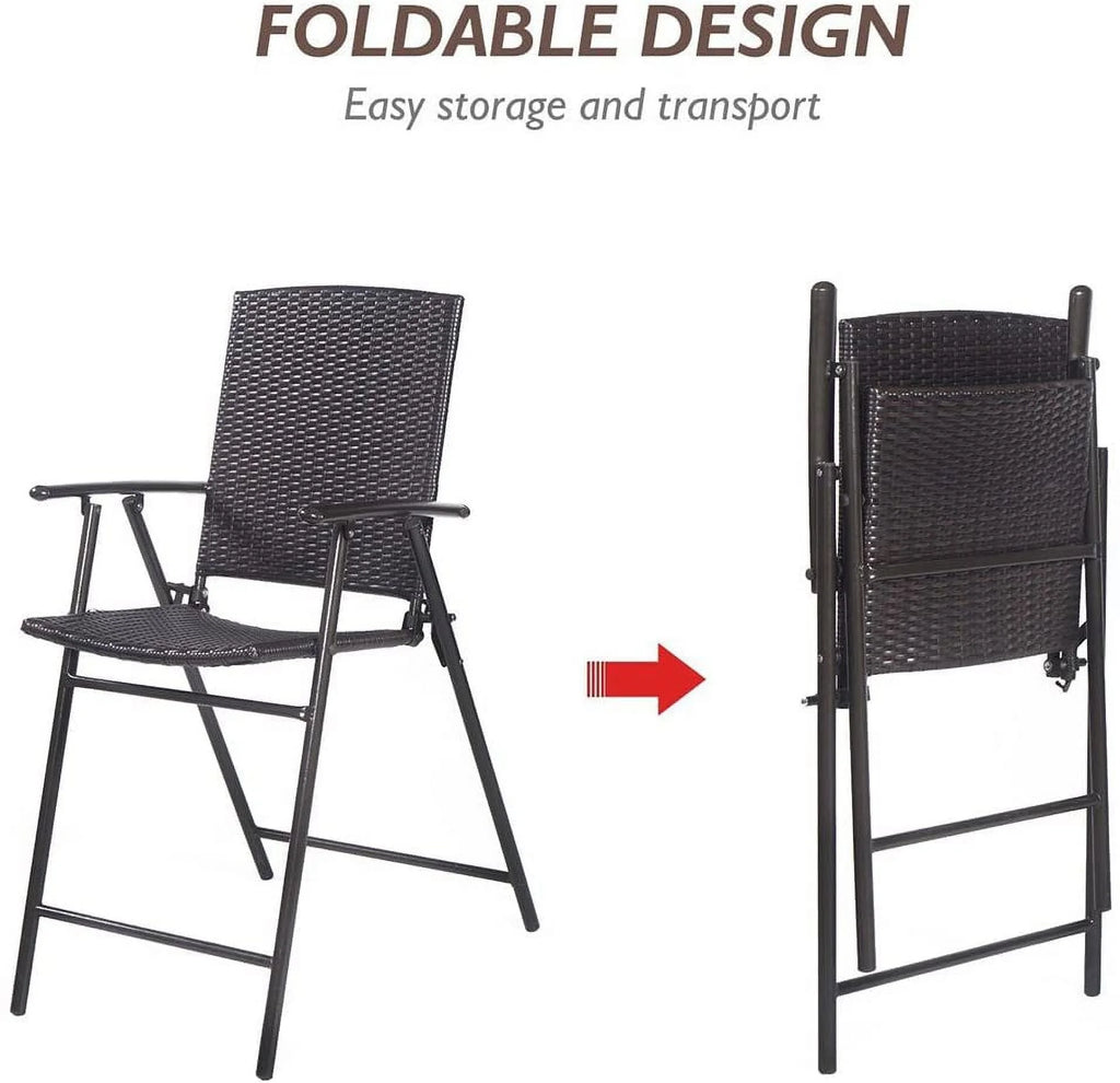 Lightweight Folding Wicker Patio Chairs with Armrest & Footrest Y253041