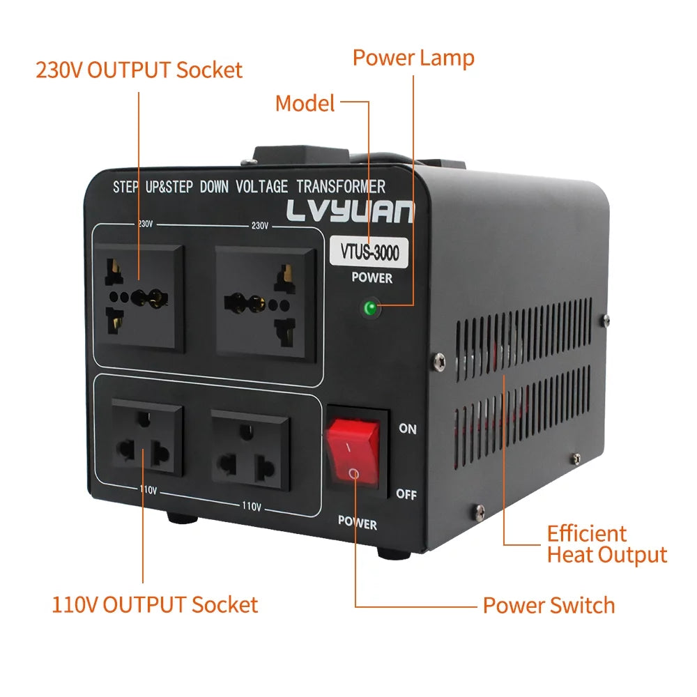 3000 Watts Peak Voltage Converter Transformer Step Up/Down 110V to 220V / 220V to 110V P74818