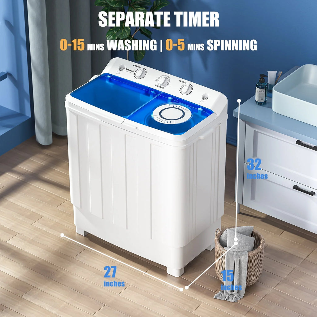 Portable 28lbs Twin Tub Compact Semi-Automatic Washer Spinner Combo Y11879