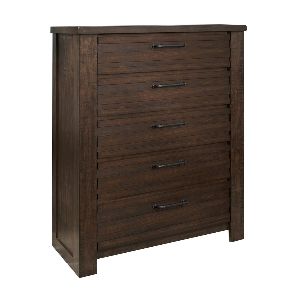 Espresso Wood Bedroom Set with King Bed Dresser Mirror Nightstand Chest N124782