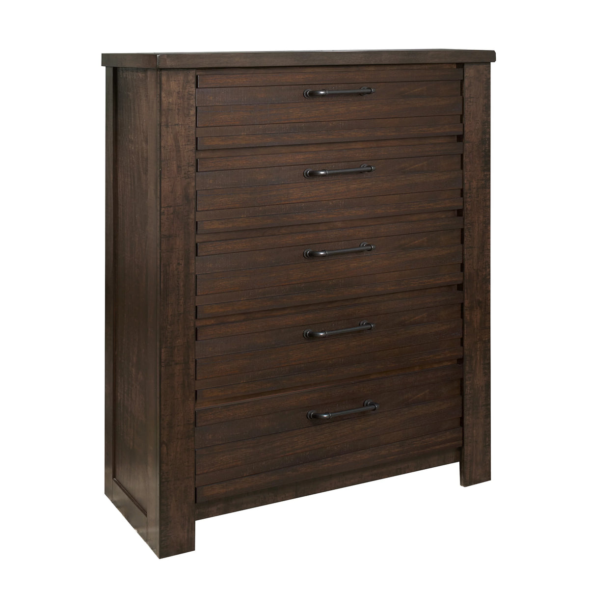 Espresso Wood Bedroom Set with King Bed Dresser Mirror Nightstand Chest N124782