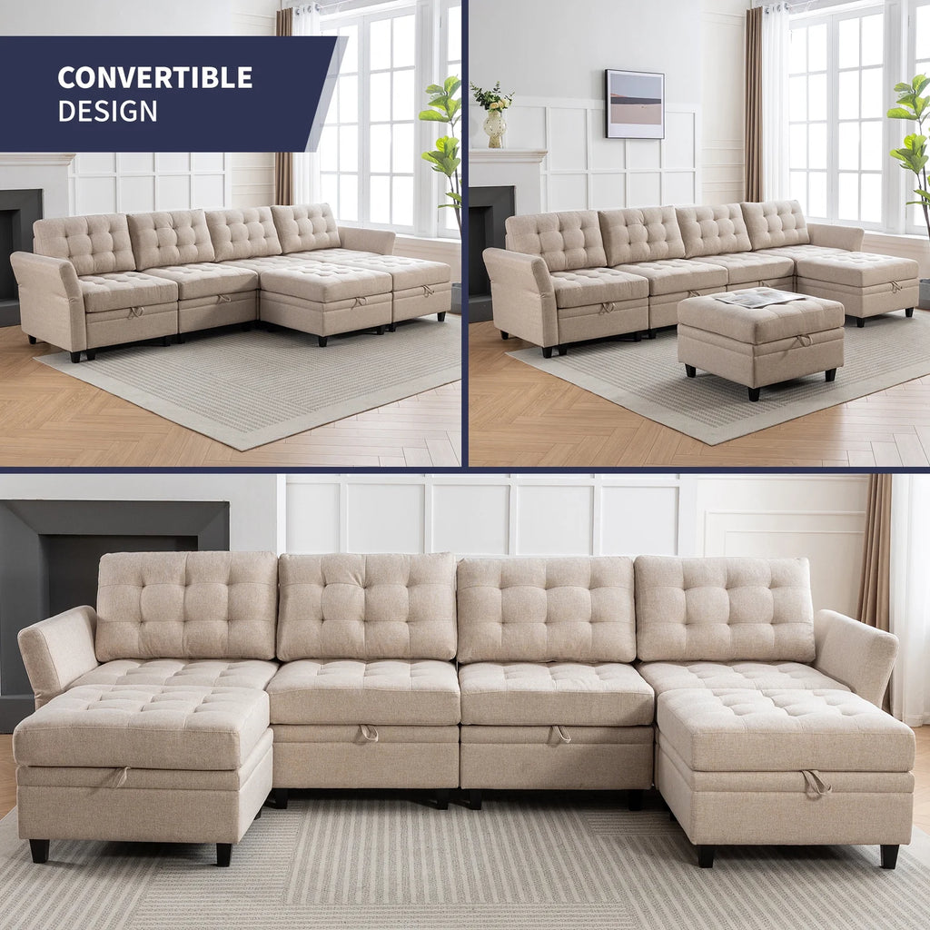 U/L Shaped Sectional Sofa Set with Storage Ottoman H509650