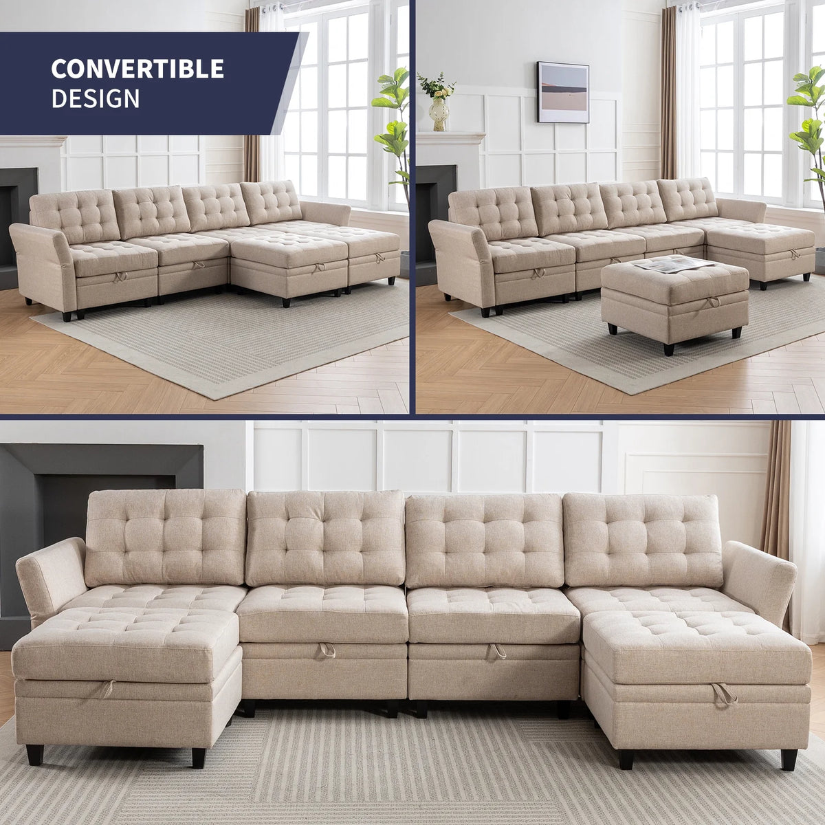 U/L Shaped Sectional Sofa Set with Storage Ottoman H509650