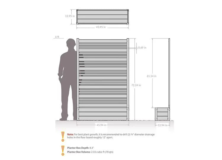 Charcoal Louvered Freestanding Screen with Planter Box G55981