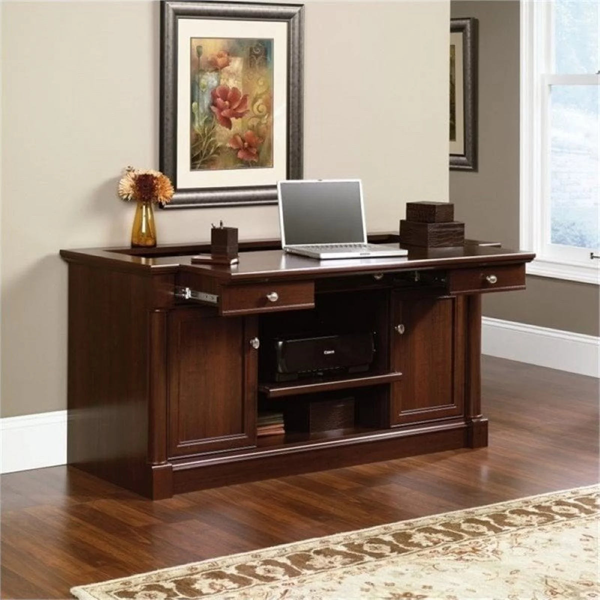 Cherry Credenza Computer Desk with Storage V643