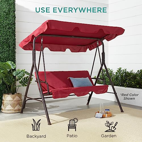 2-Person Outdoor Patio Swing Chair with Convertible Canopy and Cushions R69686