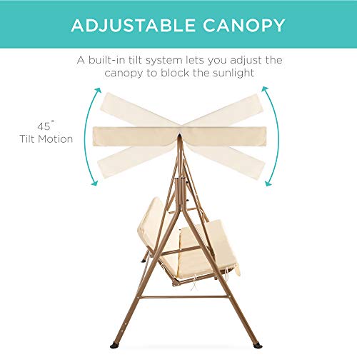 2-Person Outdoor Patio Swing Chair with Convertible Canopy and Cushions R69686