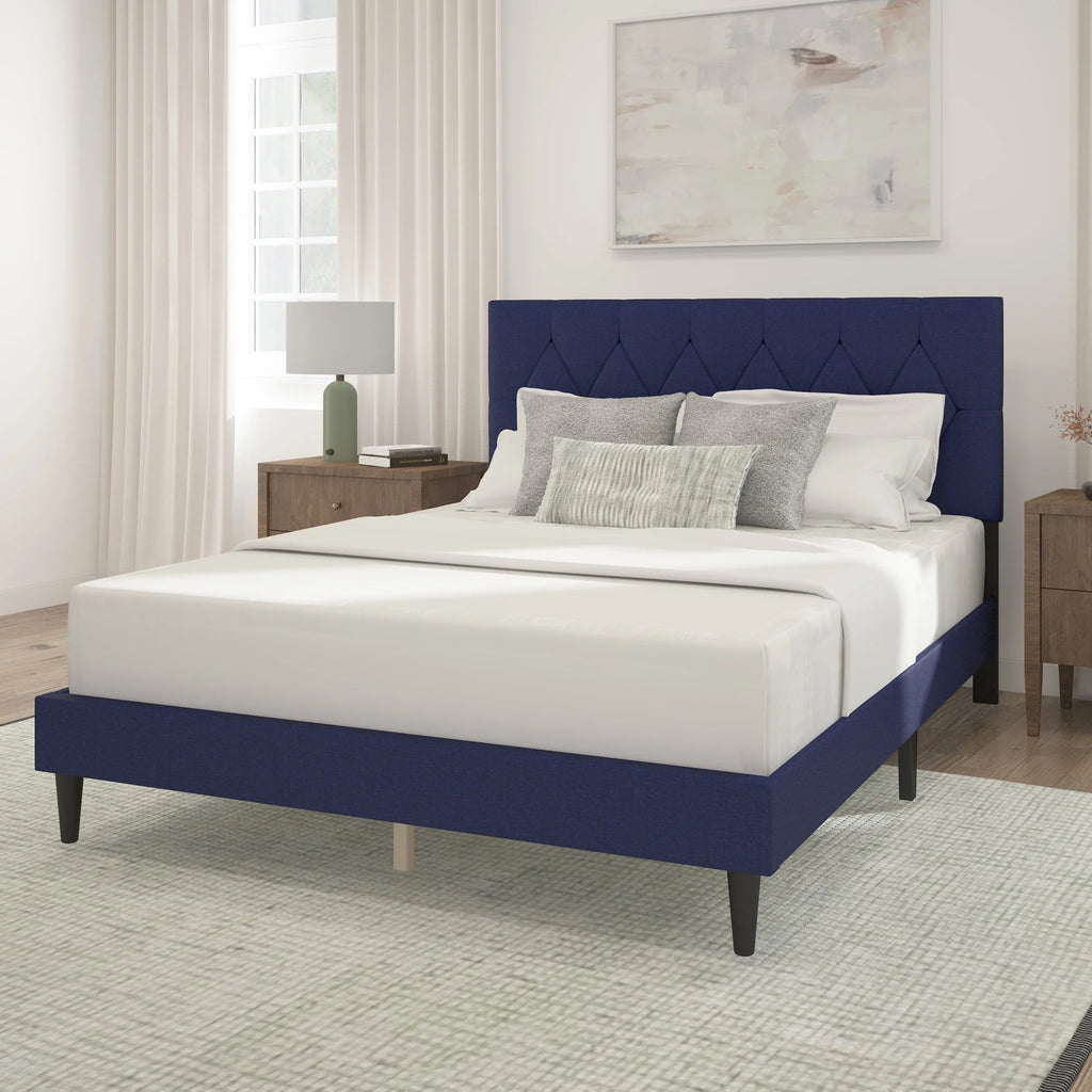 Gray Diamond Tufted Upholstered Queen Platform Bed Q790554