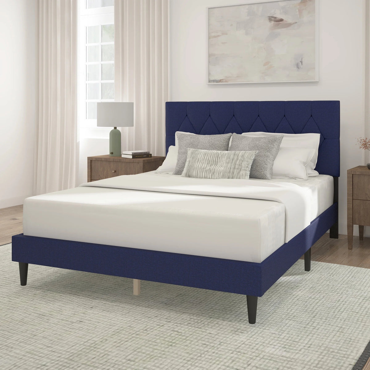 Gray Diamond Tufted Upholstered Queen Platform Bed Q790554