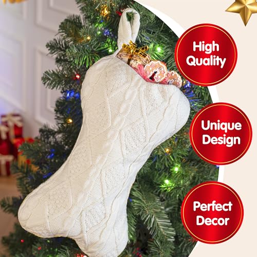 Knit White Bone Shape Christmas Dog Stocking D7929