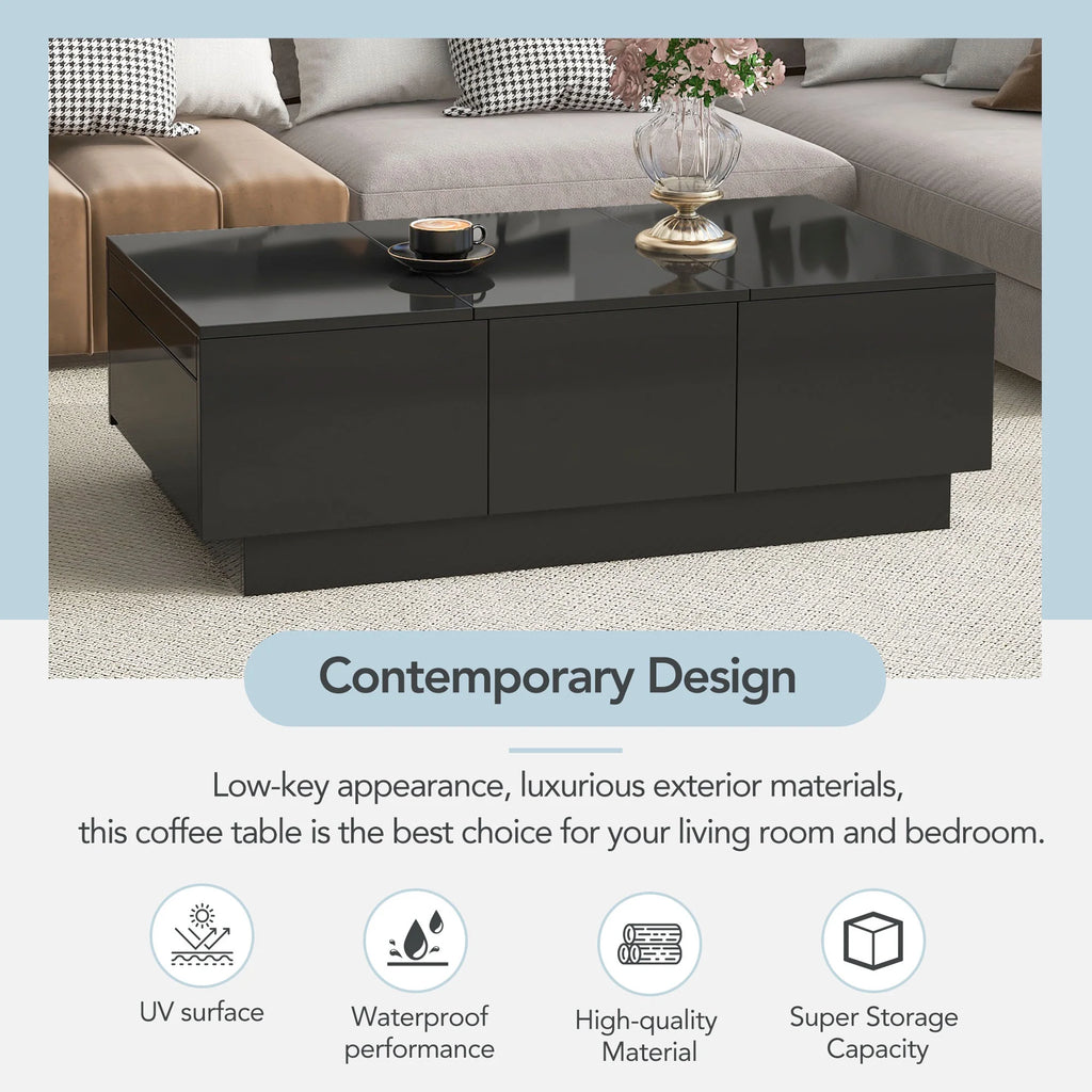 Black Extendable Coffee Table with 2 Drawers V1610