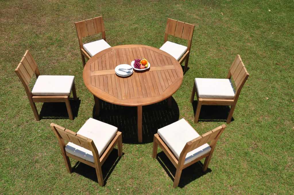 Grade-A Teak 7 Pc Dining Set with 52" Round Table and 6 Chairs S2059