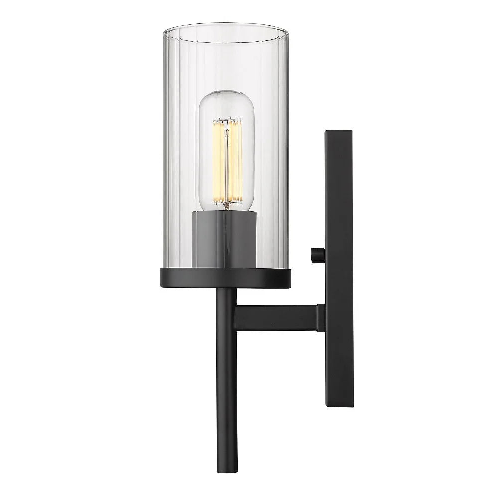 1 Light Pewter Wall Sconce with Ribbed Clear Glass H7350