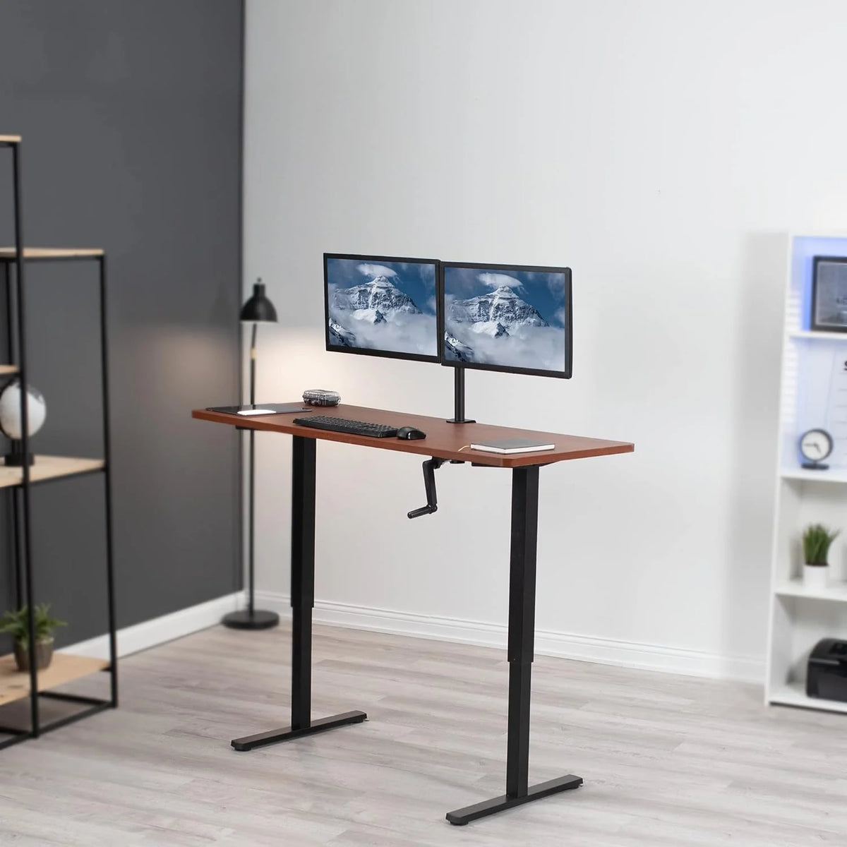 Height Adjustable 60 X 24 Inch Dark Walnut Standing Desk F621