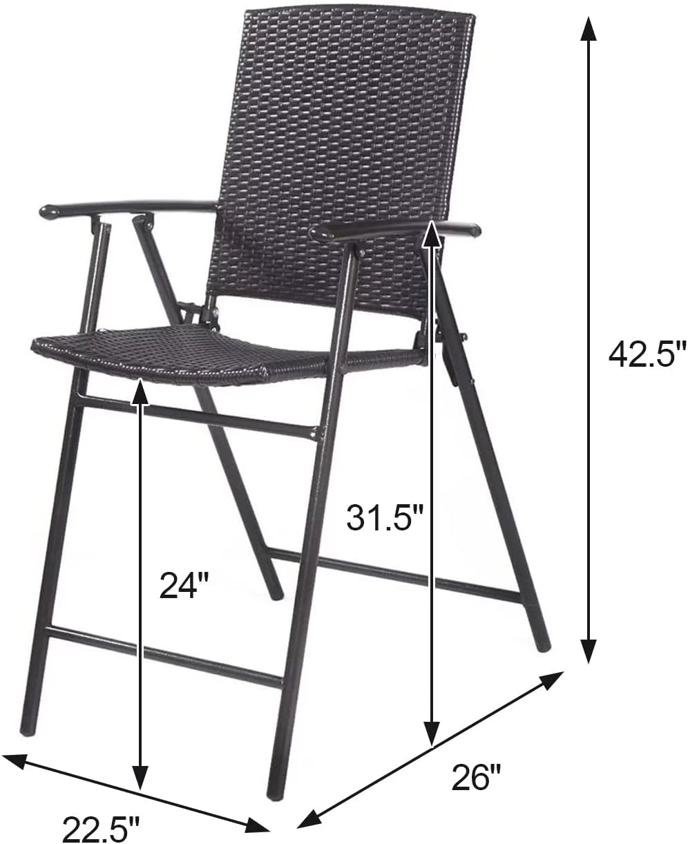 Lightweight Folding Wicker Patio Chairs with Armrest & Footrest Y253041
