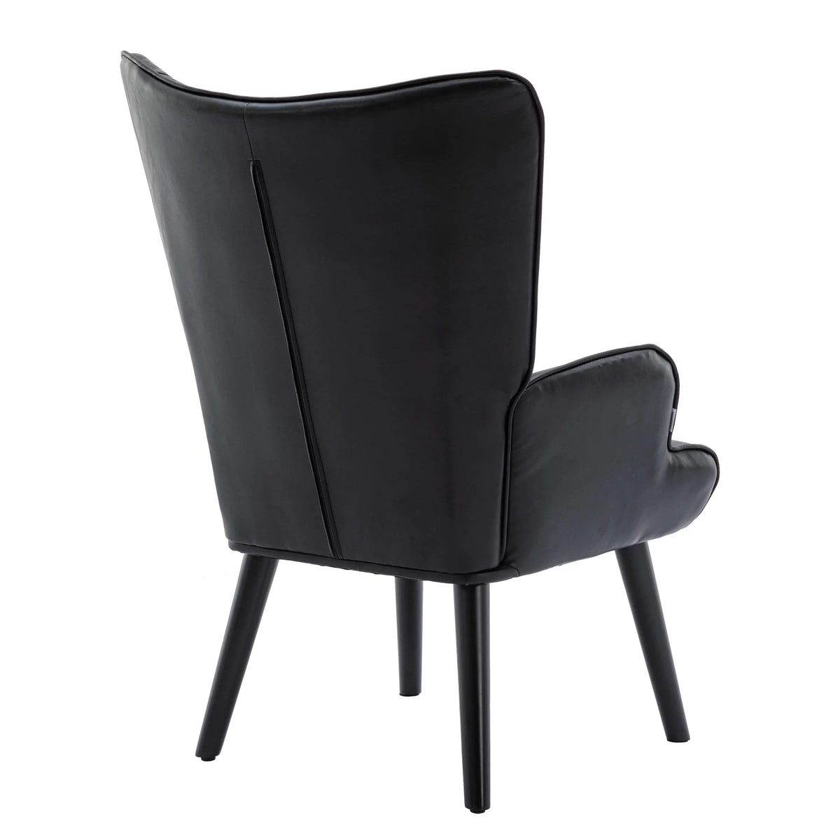 Black PU Leather Tufted Accent Chair with Wood Legs D1485