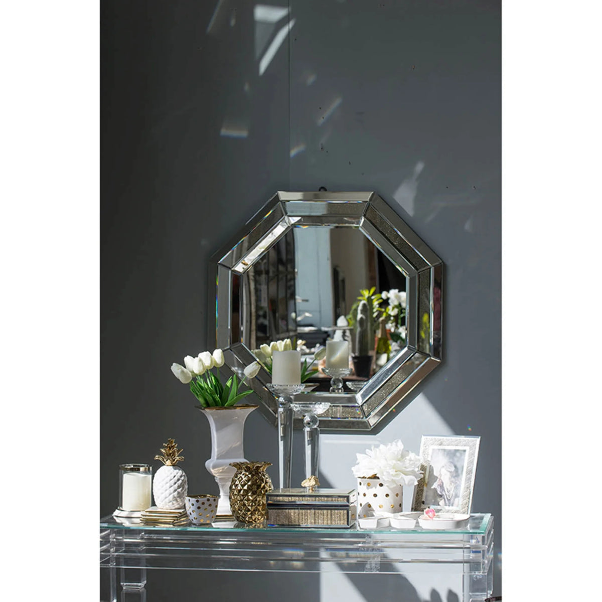 Silver Hexagonal Wall Mirror J53436