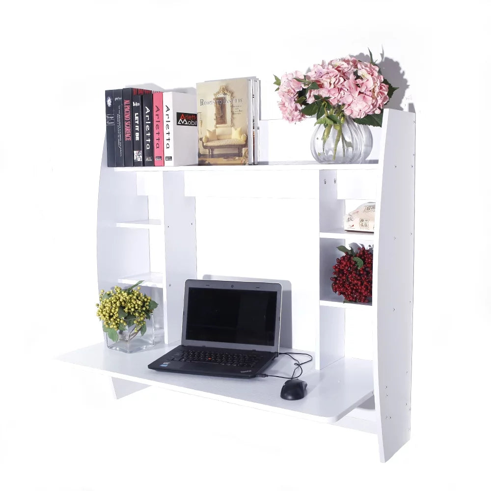 White Wall Mounted Computer Desk with Storage Shelf X963