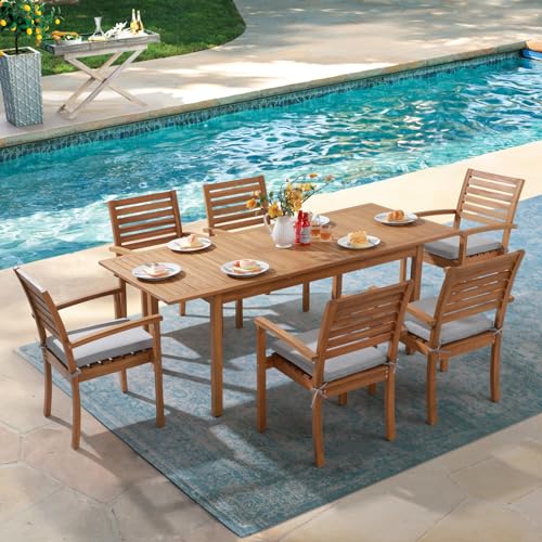 Stackable Acacia Wood Patio Dining Chairs Set of 4 with Cushion H462083