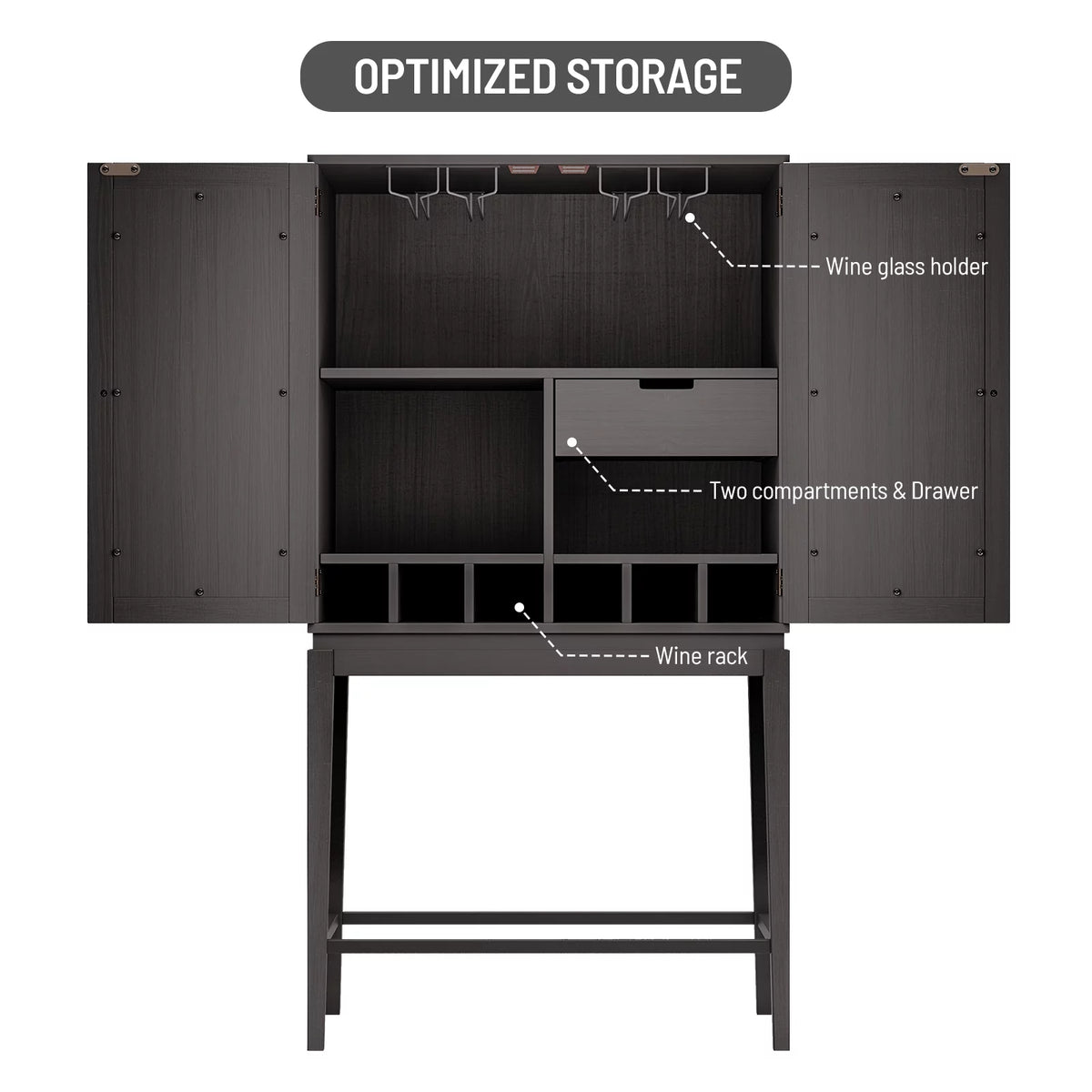 Solid Rubber Wood Double Mirror Door Wine Cabinet with Glass Holder Q62747