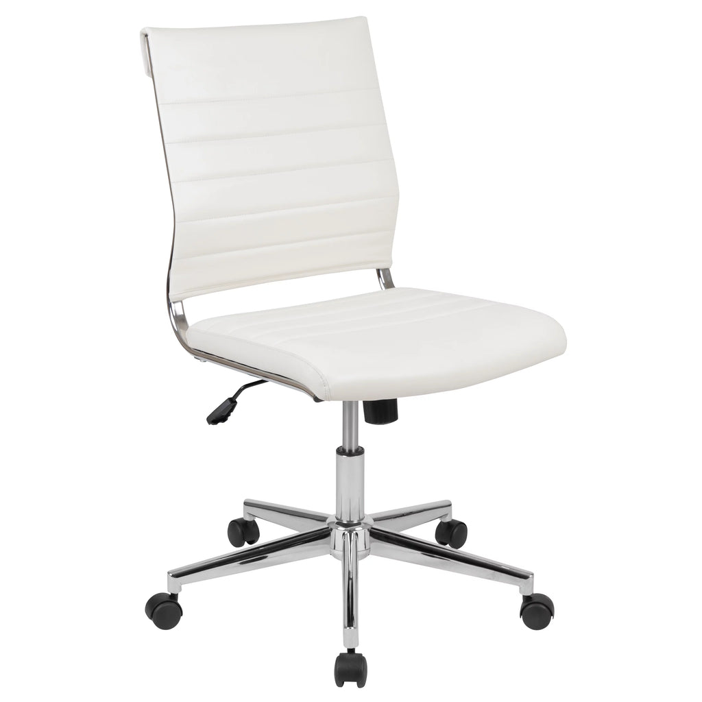 White Ergonomic Swivel Office Chair Faux Leather Mid-Back Armless Z823