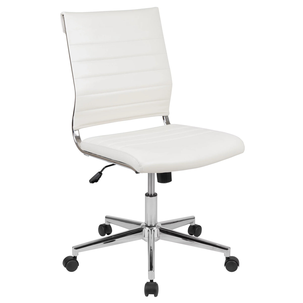 White Ergonomic Swivel Office Chair Faux Leather Mid-Back Armless Z823