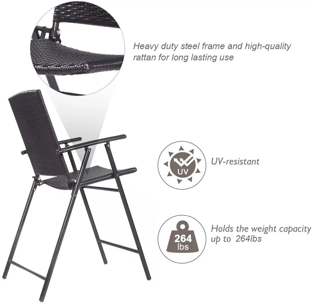 Lightweight Folding Wicker Patio Chairs with Armrest & Footrest Y253041
