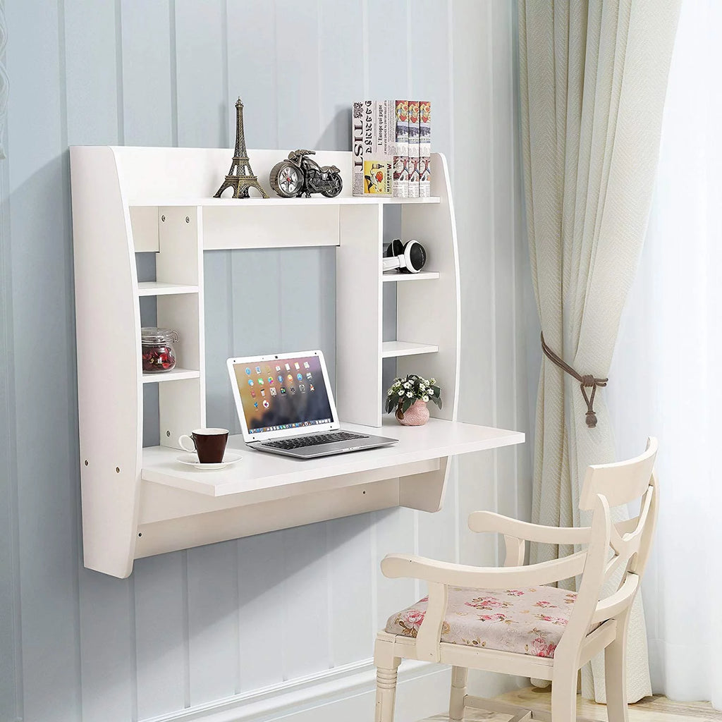 White Wall Mounted Computer Desk with Storage Shelf X963