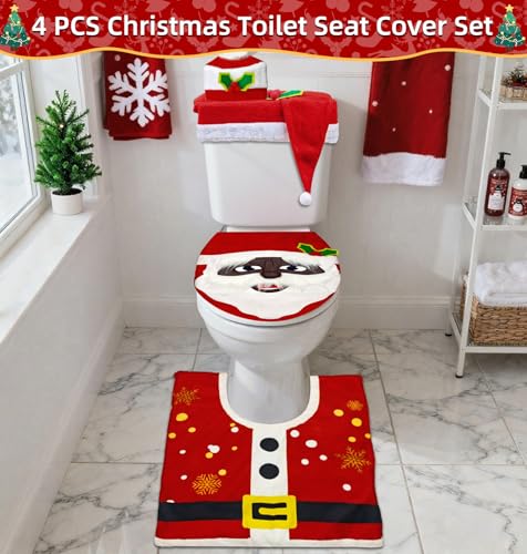 Black 4 Pcs Christmas Toilet Seat Cover Set Q782131
