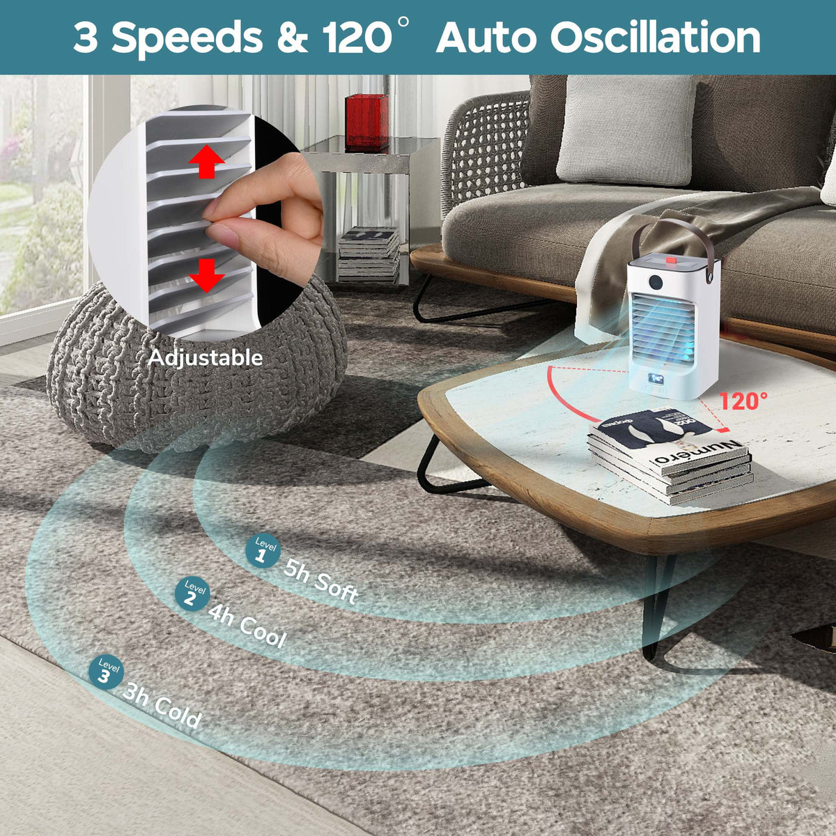 Portable Tabletop Air Cooler Fan with LED Light D966