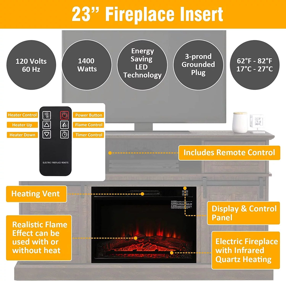 58 TV Stand with Electric Fireplace, Gray M30746