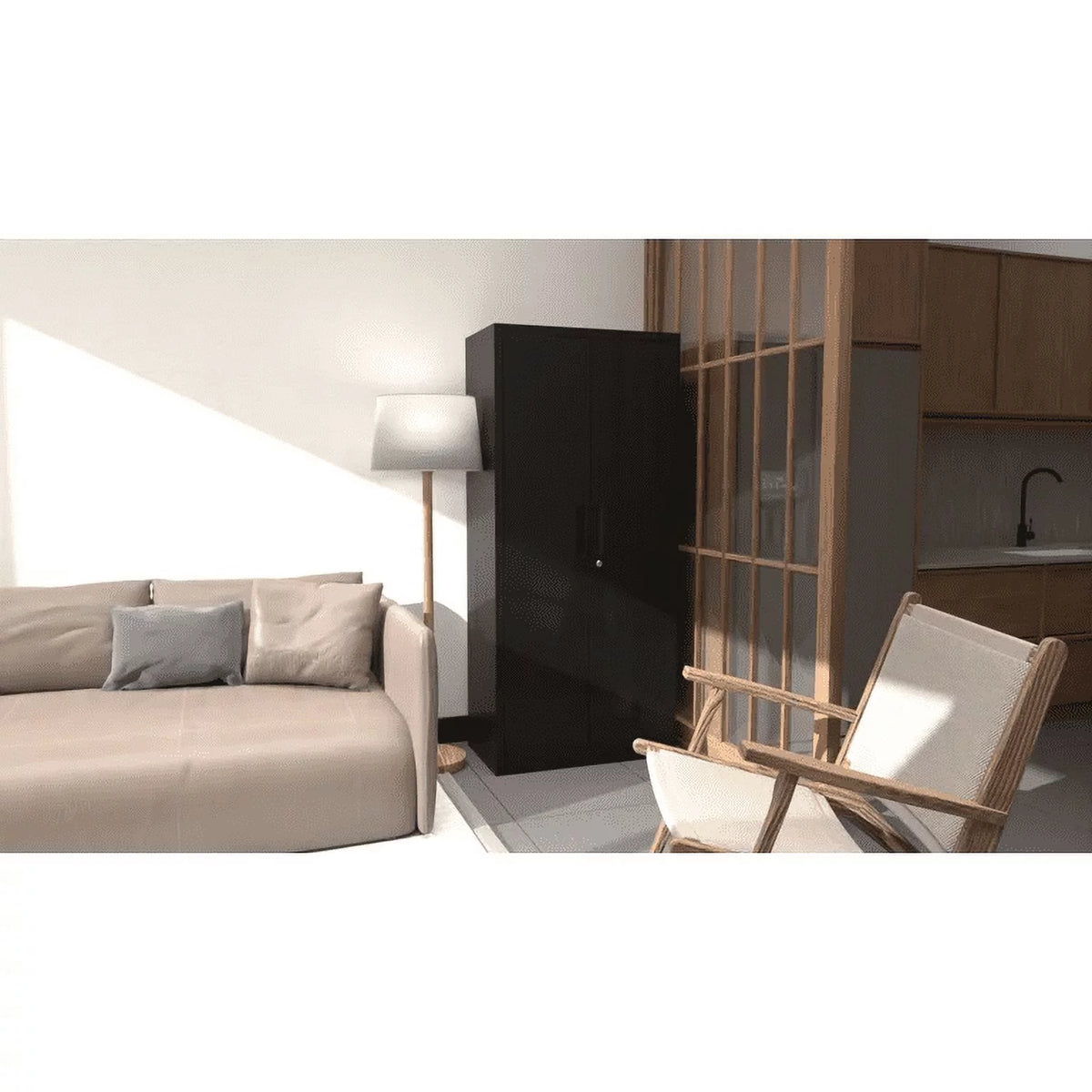 Black Metal Storage Cabinet with Lockable Doors and Shelves P90588