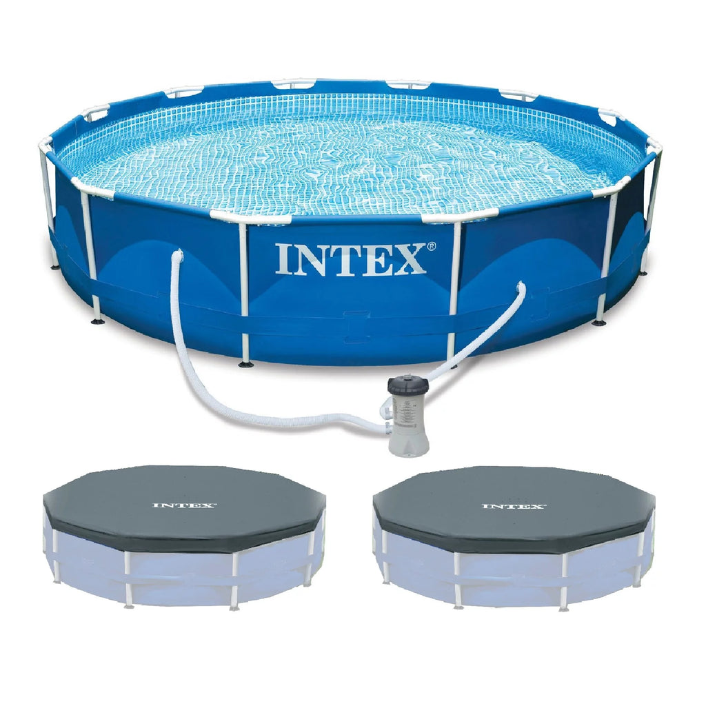 12'x30 Metal Frame Swimming Pool with Filter Pump & Pool Cover K670
