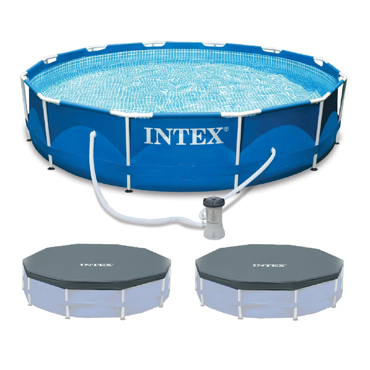 12'x30 Metal Frame Swimming Pool with Filter Pump & Pool Cover K670