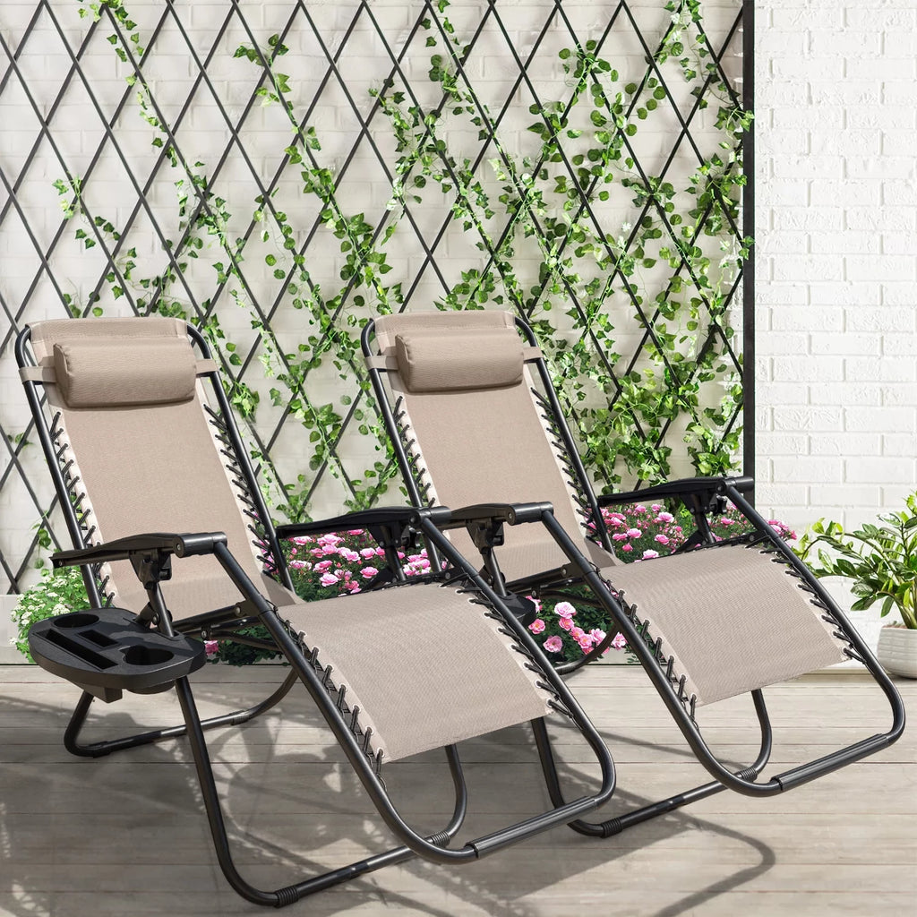 Beige Zero Gravity Foldable Lounge Chair Pack of 2 E800336