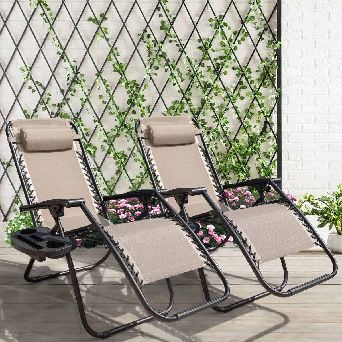 Beige Zero Gravity Foldable Lounge Chair Pack of 2 E800336