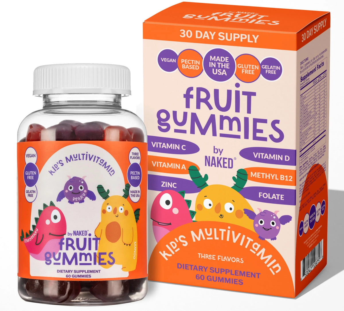 Kids Vitamin Gummies, Vegan, 3 Fruit Flavors, 30 Day Supply E645938