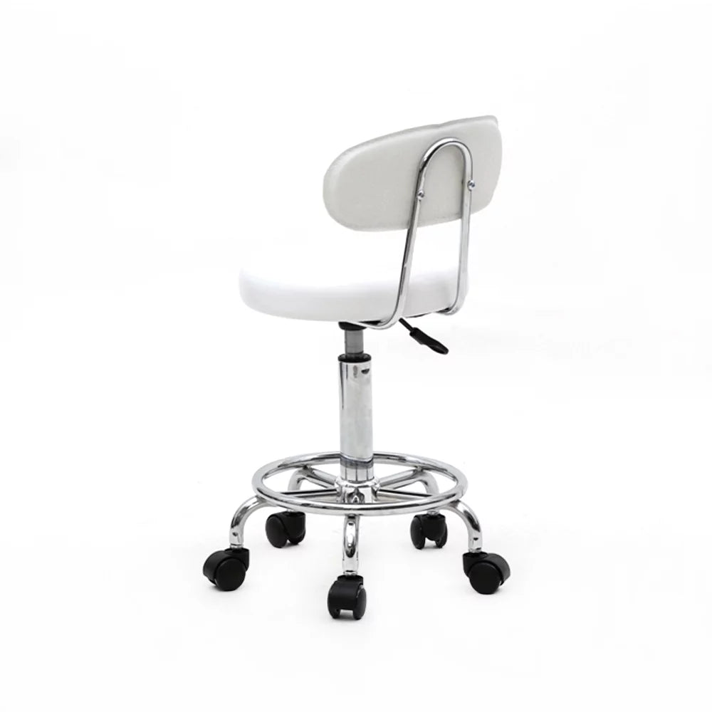 White Adjustable PU Leather Rolling Stool P6611