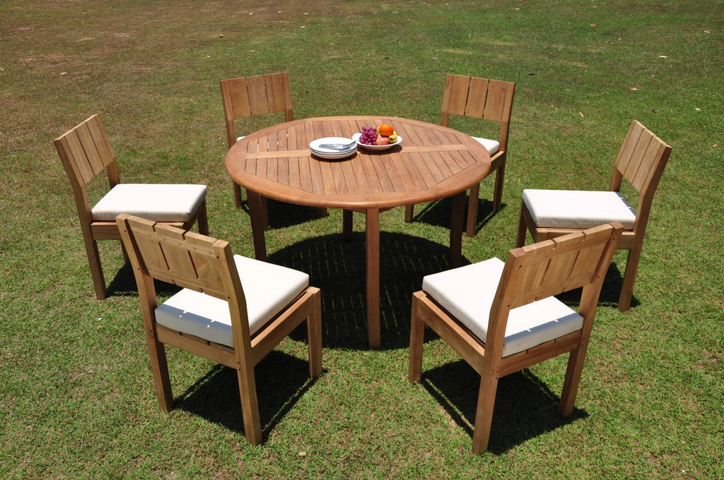 Grade-A Teak 7 Pc Dining Set with 52" Round Table and 6 Chairs S2059