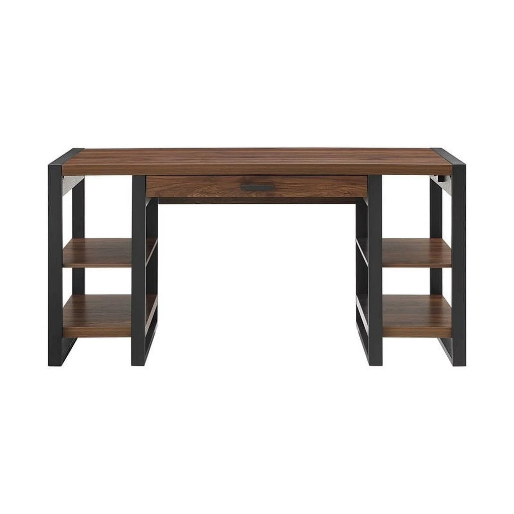 60" Industrial Wood Computer Desk in Dark Walnut Z483