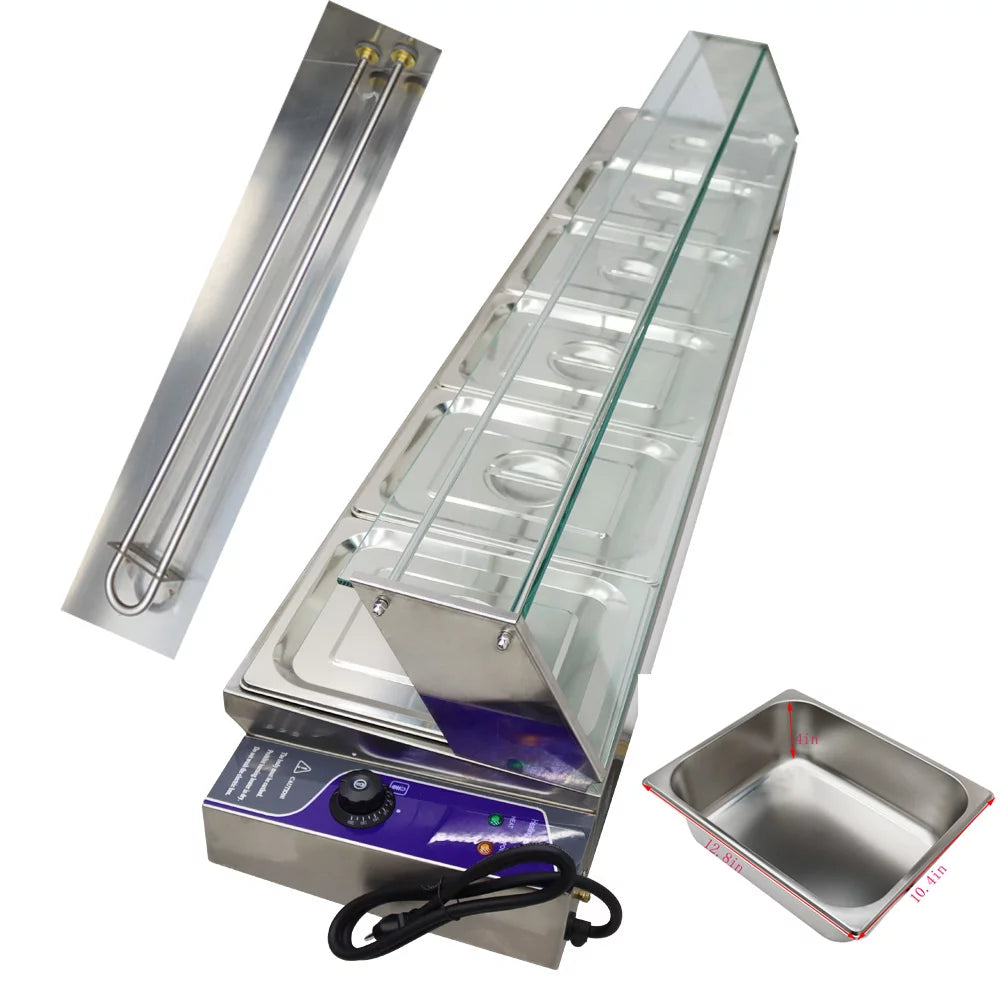 Electric Commercial Bain-marie Buffet Food Warmer Steam Table with Glass Guard 6-Pan I464