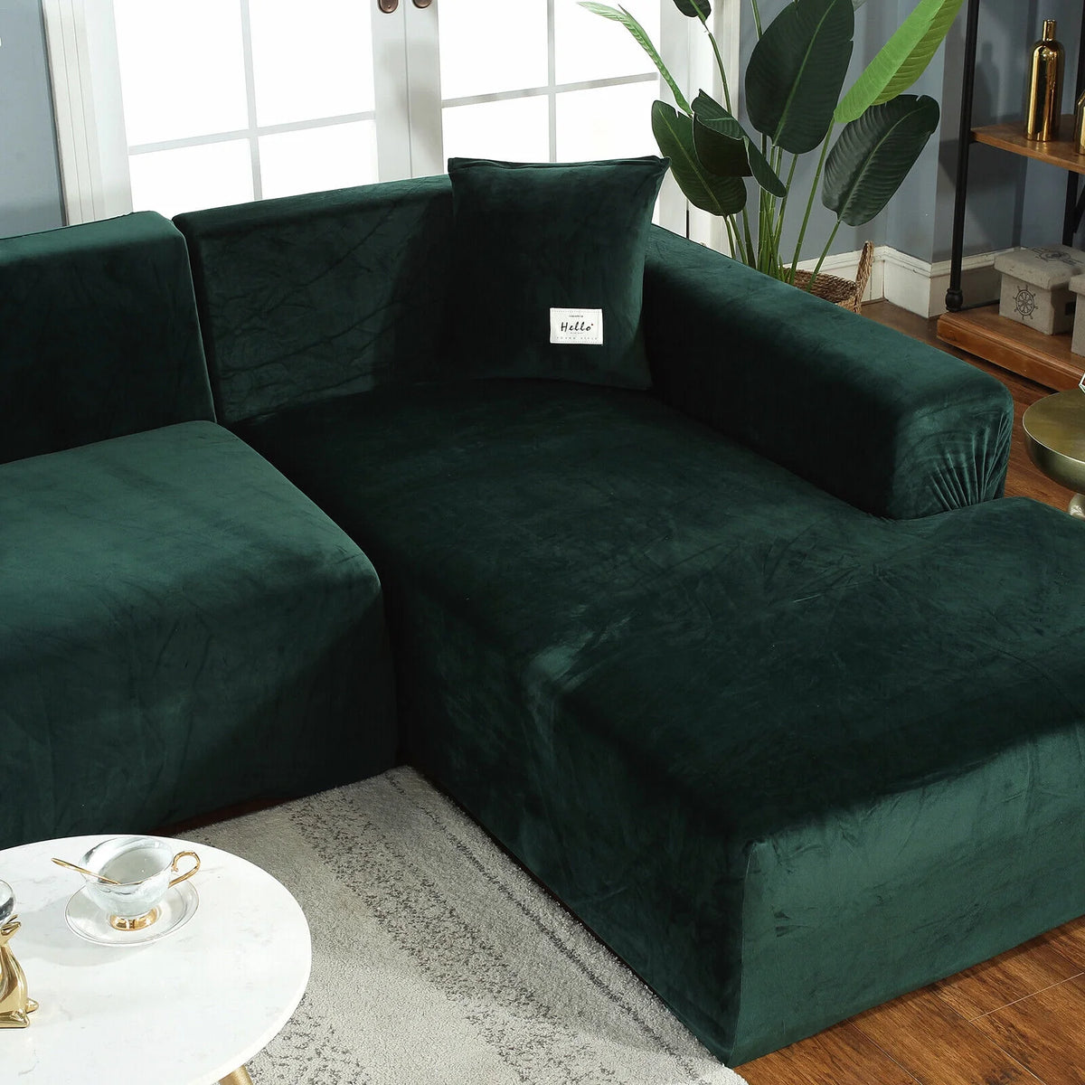 Velvet L Shape Sofa Cover with 2 Pillowcases B77956