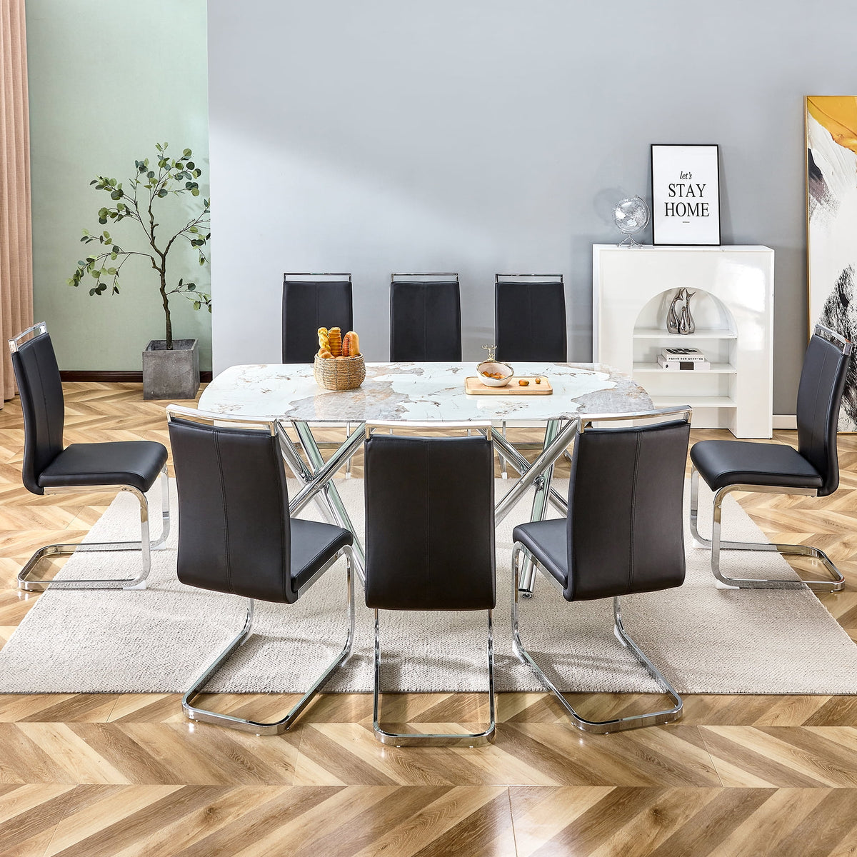 71" Rectangular Tempering Glass Dining Table with Metal Legs M310887