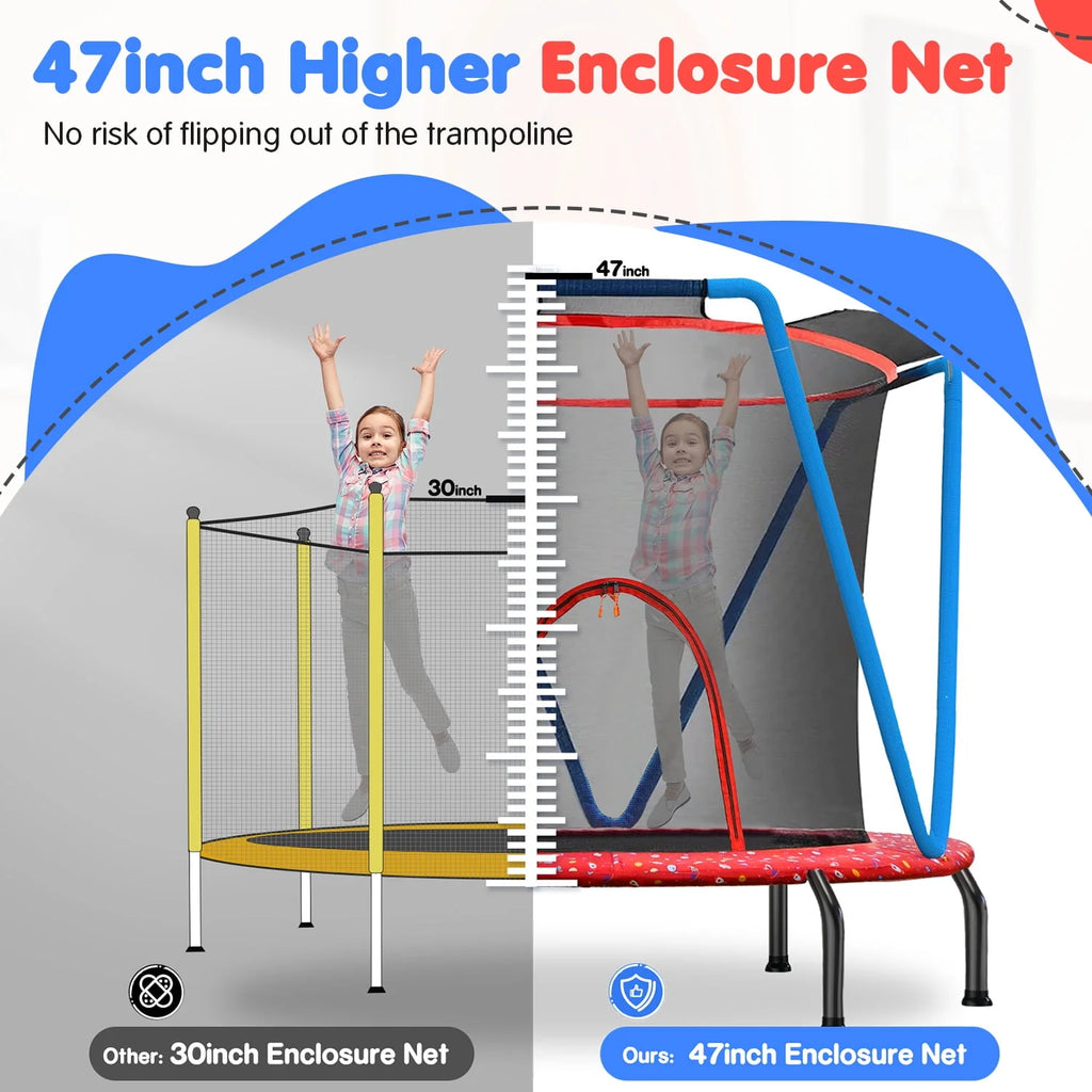 66 Kids Trampoline with Basketball Hoop and Safety Enclosure Net T806810