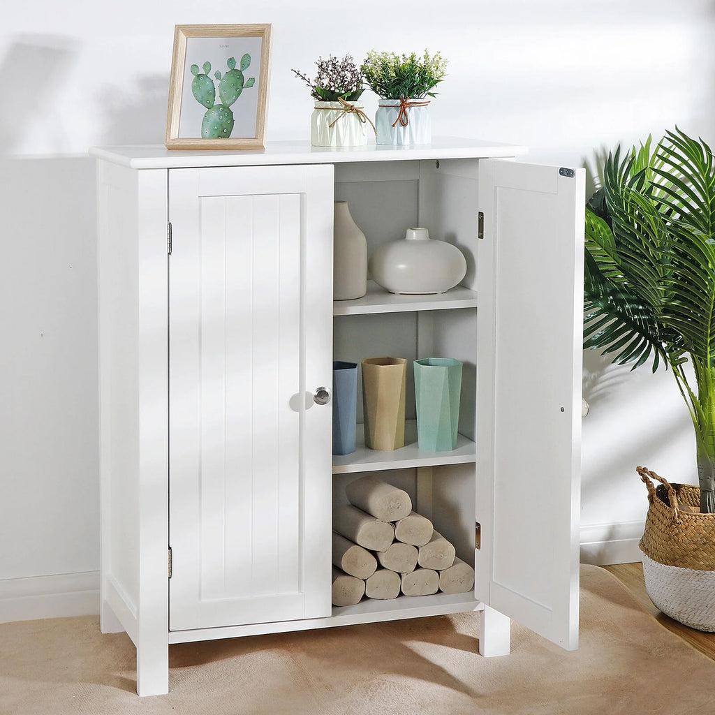 White Wooden Bathroom Floor Cabinet 3 Shelves L803115