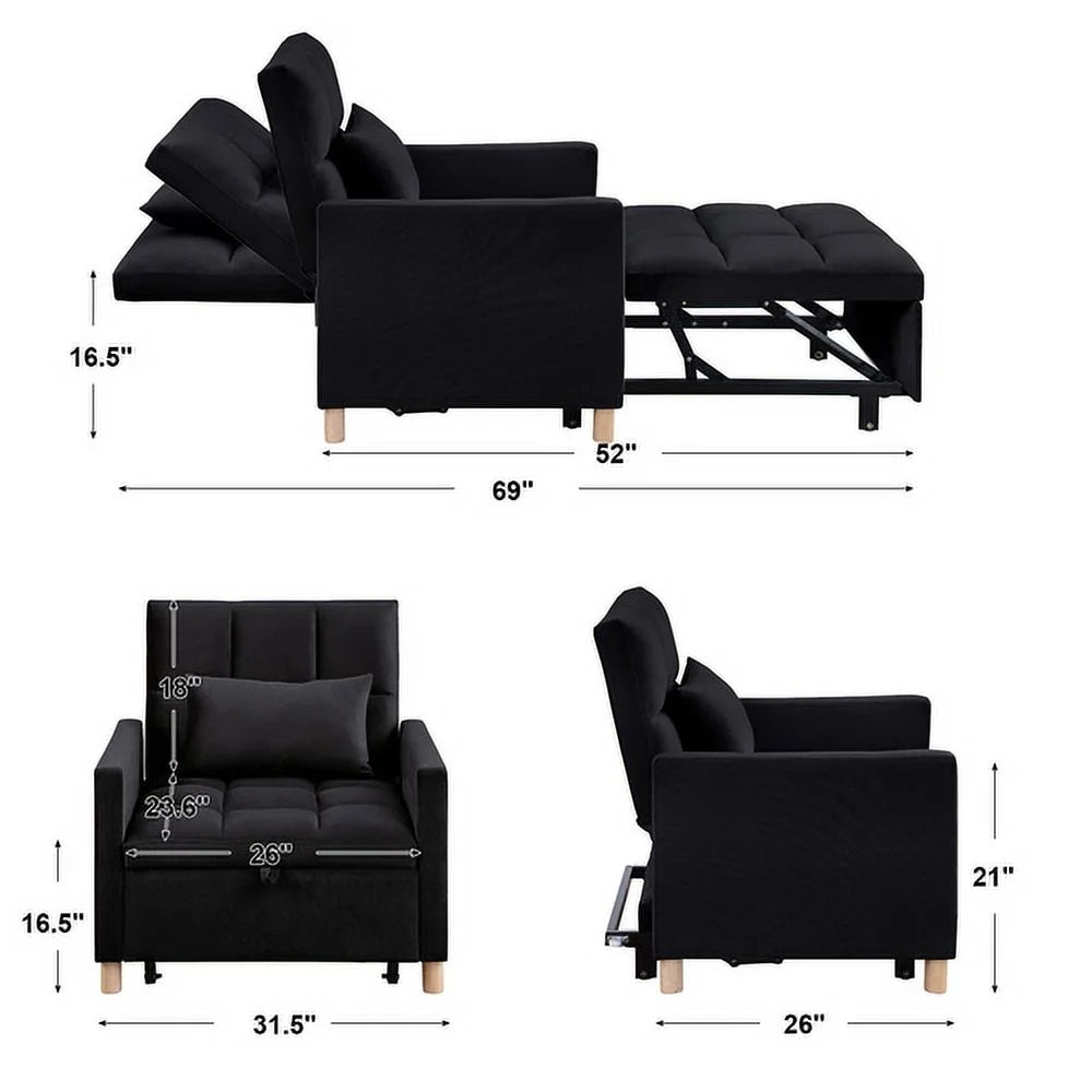 Convertible Sleeper Sofa Chair Bed with Pillow L940